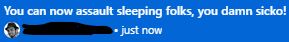 Screenshot of a git commit message, which reads: "You can now assault sleeping folks, you damn sicko!"