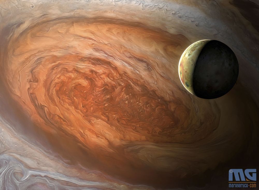 Artwork of Jupiter and its moon Io