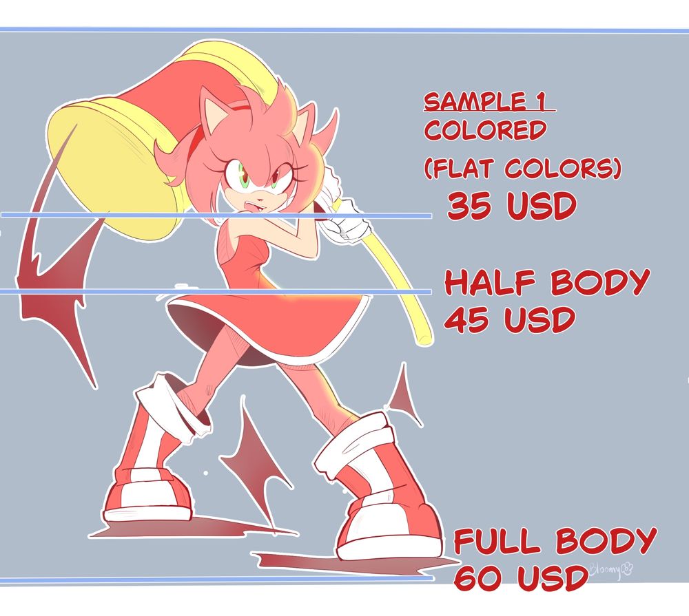 A sample artwork. Colored (Flat Colors)

Headshot: 35 USD
Half-Body: 45 USD
Full-Body: 60 USD