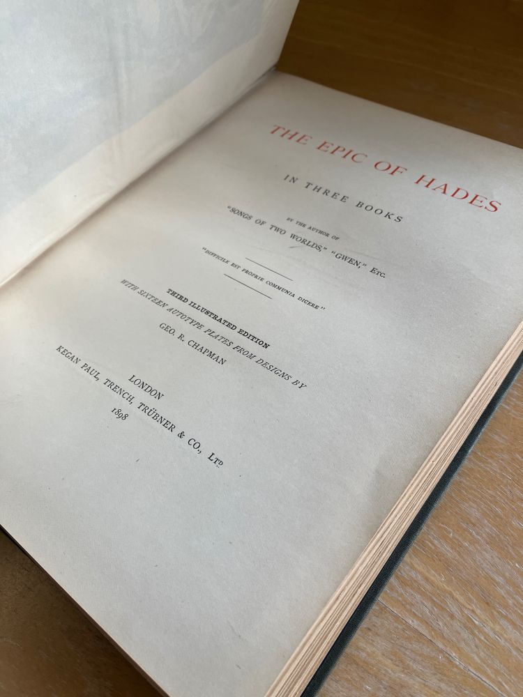 Photograph of title page of 1898 illustrated London edition of Lewis Morris’s Song of Hades
