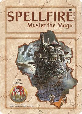 the card back for the 90s ccg spellfire, featuring a floating castle painting by keith parkinson