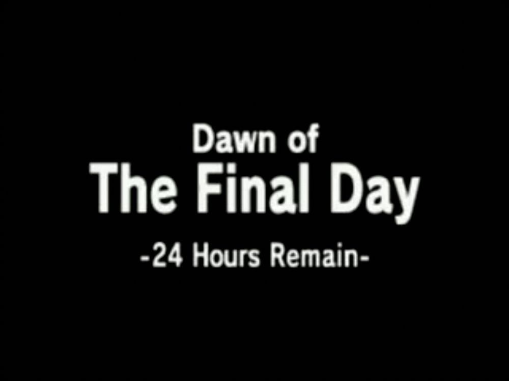 A title card from “The Legend of Zelda: Majora’s Mask” that reads, "Dawn of The Final Day. 24 Hours Remain."