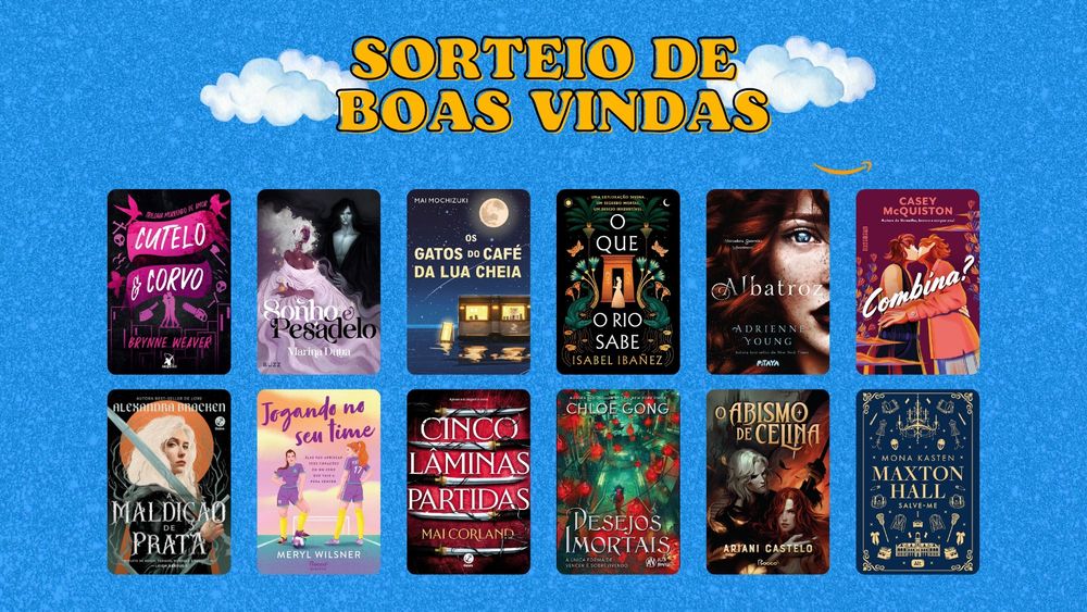 Os livros contidos na imagem são:

- O Cutelo e o Corvo
- Sonho e pesadelo
- Os gatos do café da lua cheia
- O que o rio sabe
- Albatroz
- Combina?
- A Maldição de prata
- Jogando no seu time
- Cinco lâminas partidas
- Desejos Imortais
- O abismo de celina
- Maxton Hall