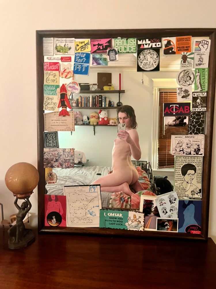 a nude of me in my mirror showing off my butt after a shower my hair is wet and messy 