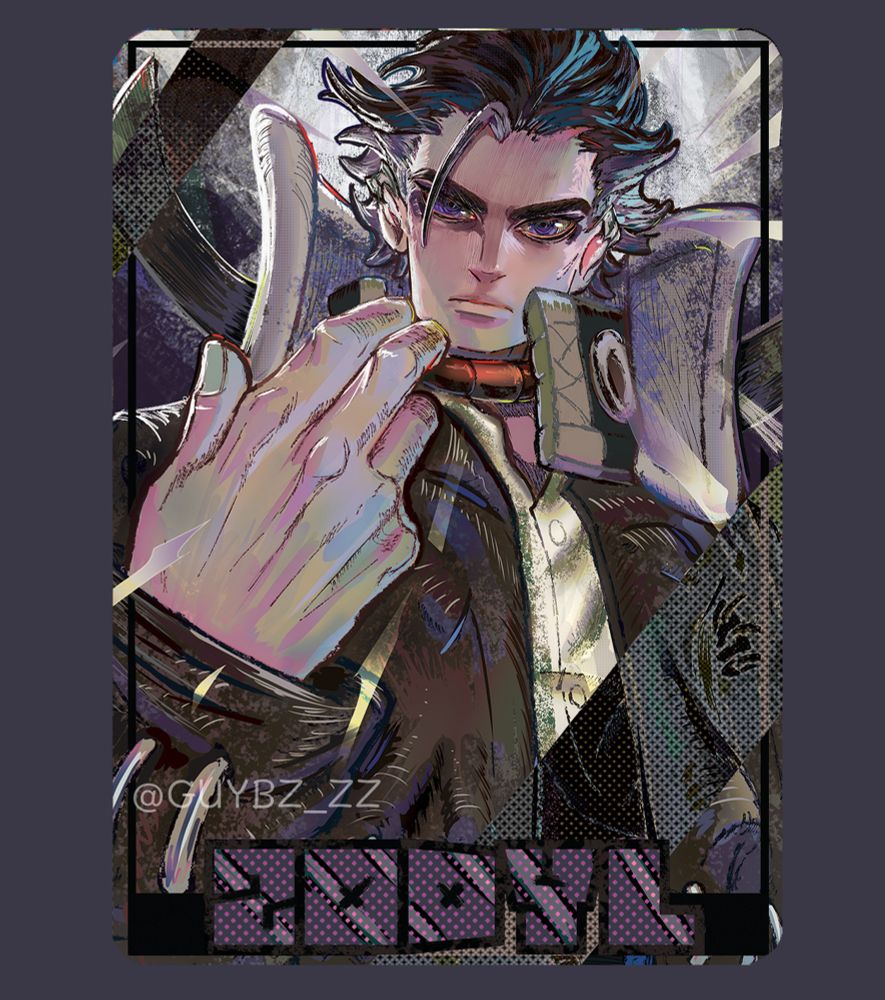 illustration of zodyl from the Gachiakuta manga, he's in a menacing pose with lots of iridescent color happening, like he's challenging you to a duel