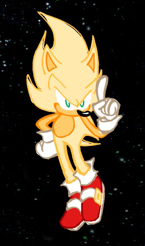 An alternate version of the image to the left,  its colouration is different, instead having a more pale tone of yellow for his fur with his muzzle tone being more orange tinted.  His eyes are now green too.   This colouration is more based off Super Saiyan than it is Super Sonic
