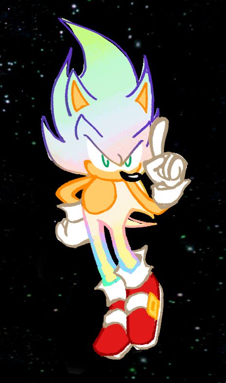 Yet another alternate colouration, like the previous his eyes are green and his muzzle fur orange,  but instead now his spines and body have turned an iridescent gradient, matching the colours flashed by Hyper Sonic from Sonic 3 & Knuckles.