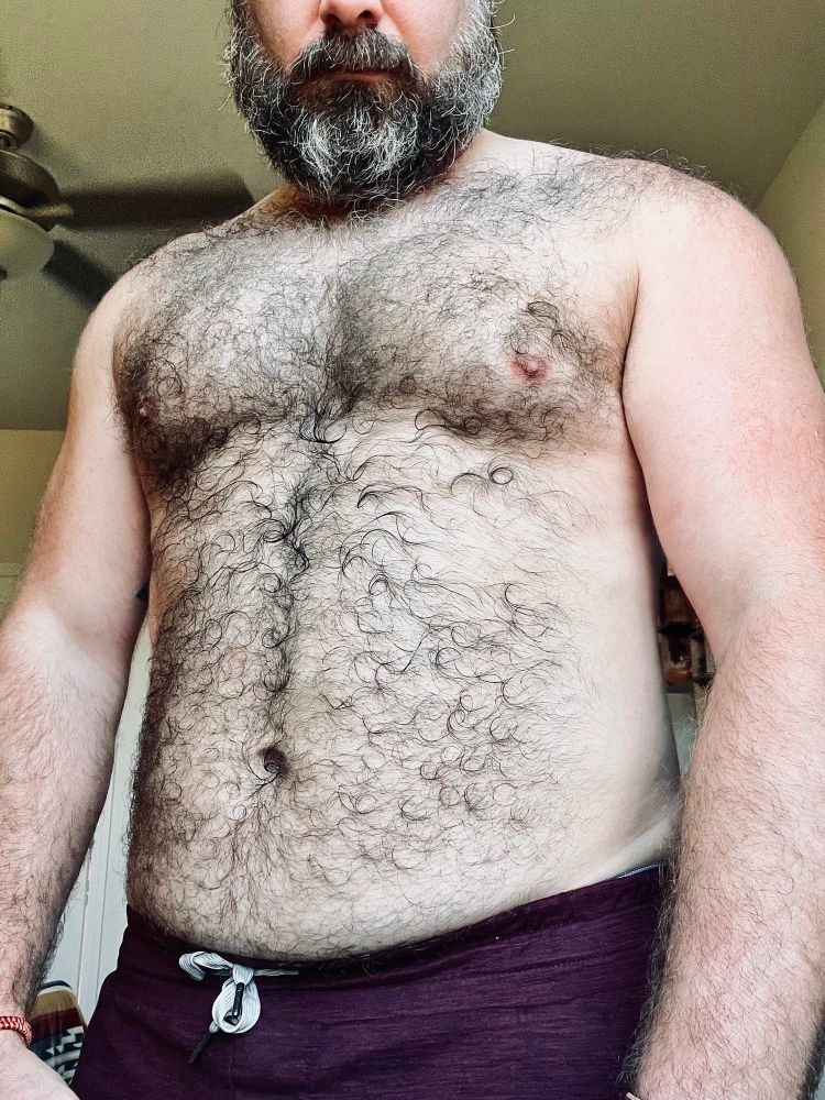 A shirtless hairy torso 