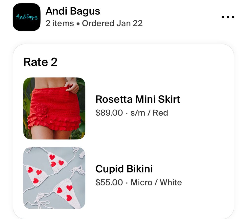 Andi Bagus Rosetta Mini Skirt in red and Cupid Bikini micro white with red hearts 