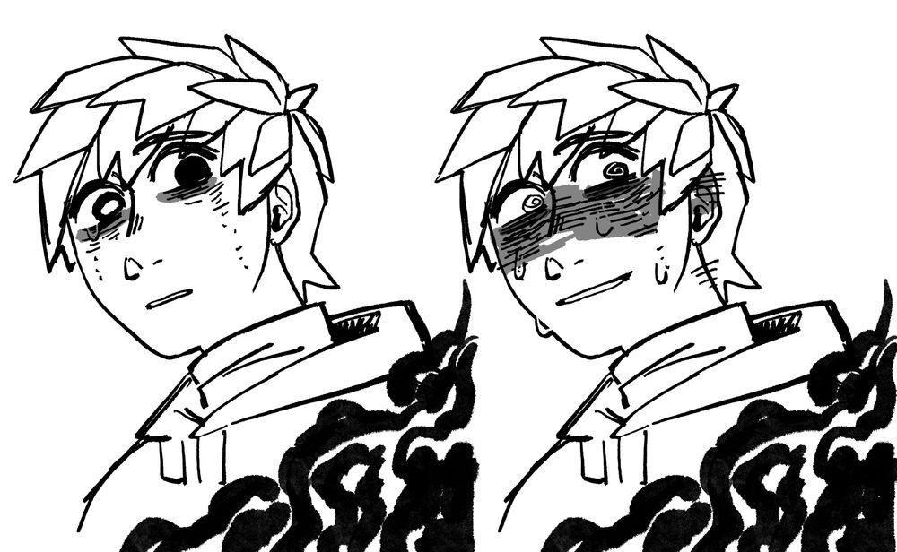 A simple sketch of the visitor going from slightly confused to red, sweating and dazed, somewhat shielded by the mass of inky tendrils.