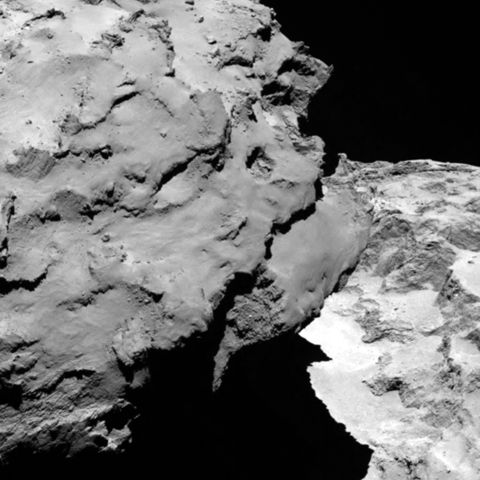 The image shows the comet’s ‘head’ at the left of the frame, which is casting shadow onto the ‘neck’ and ‘body’ to the right.  

The image was taken from a distance of 120 km and the image resolution is 2.2 metres per pixel.