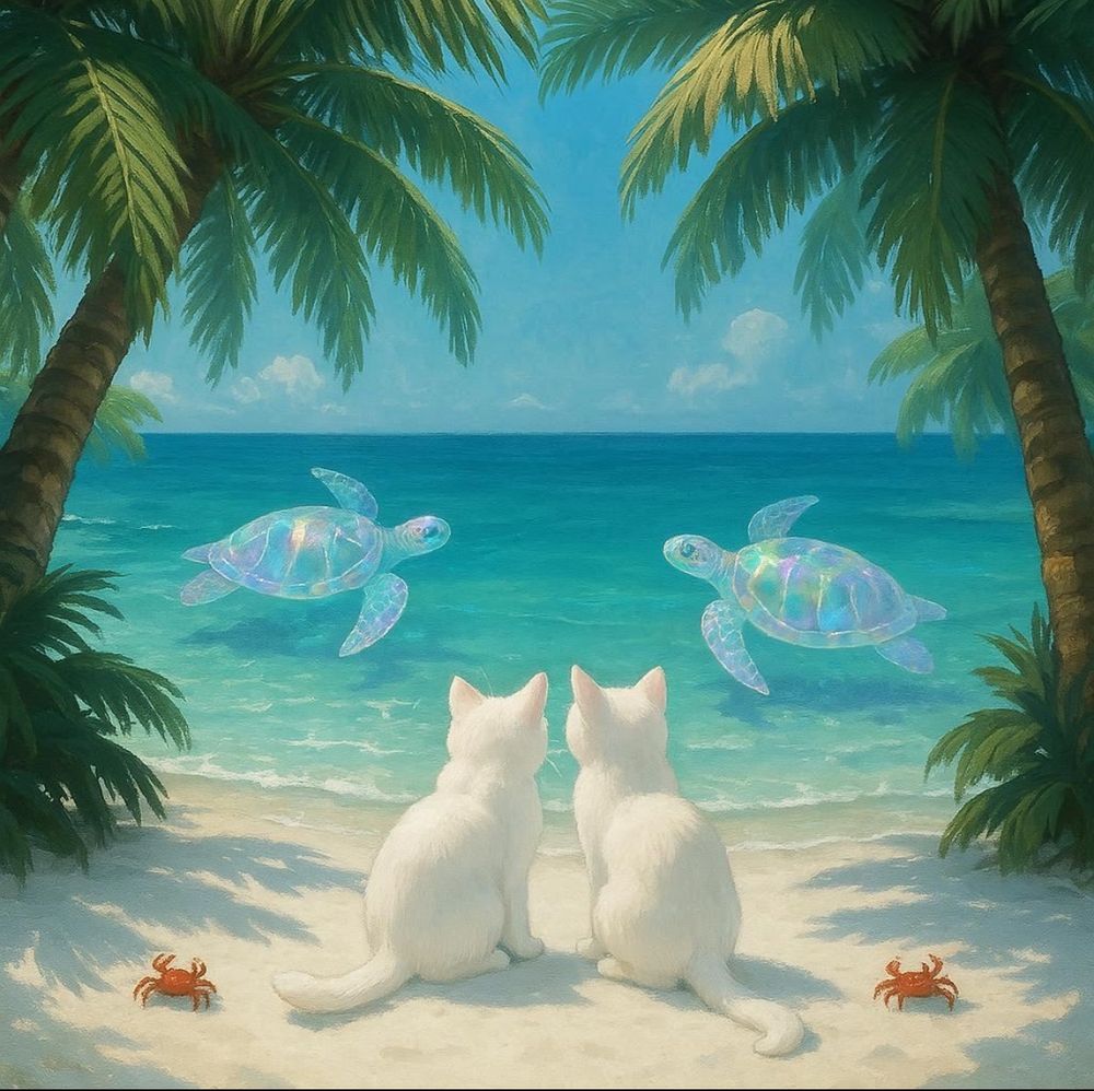 prompt word
【透き通る半透明で虹色に煌めく海亀】
