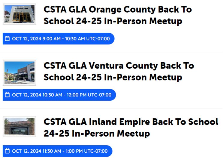 Screenshot of CSTA GLA In-Person Meetup October 12th locations
