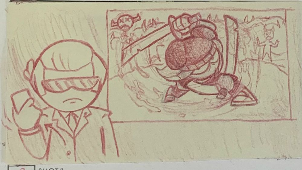A determined looking agent is presenting slideshow imagery of Anna slaying demons.