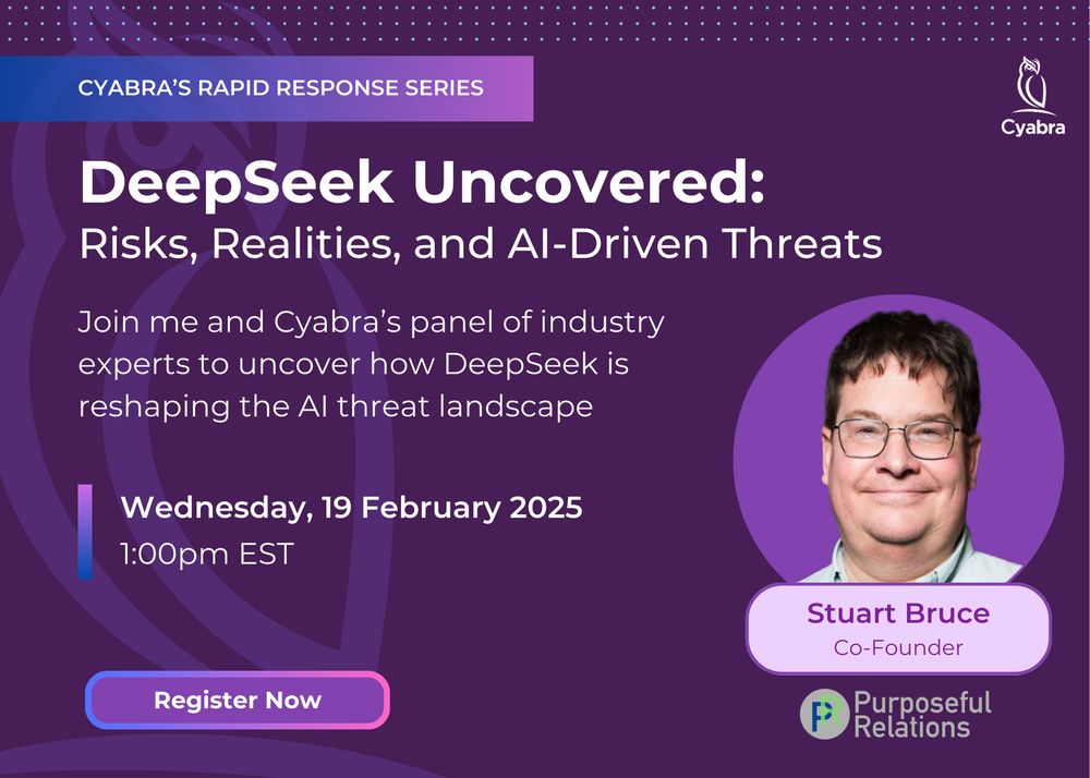 DeepSeek Uncovered graphic with Stuart Bruce photo for Cyabra webinar.
