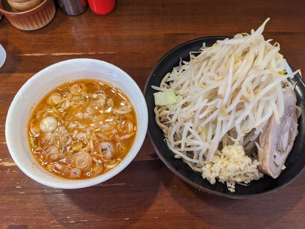 つけ麺です。

もやしの山によって麺が隠れています