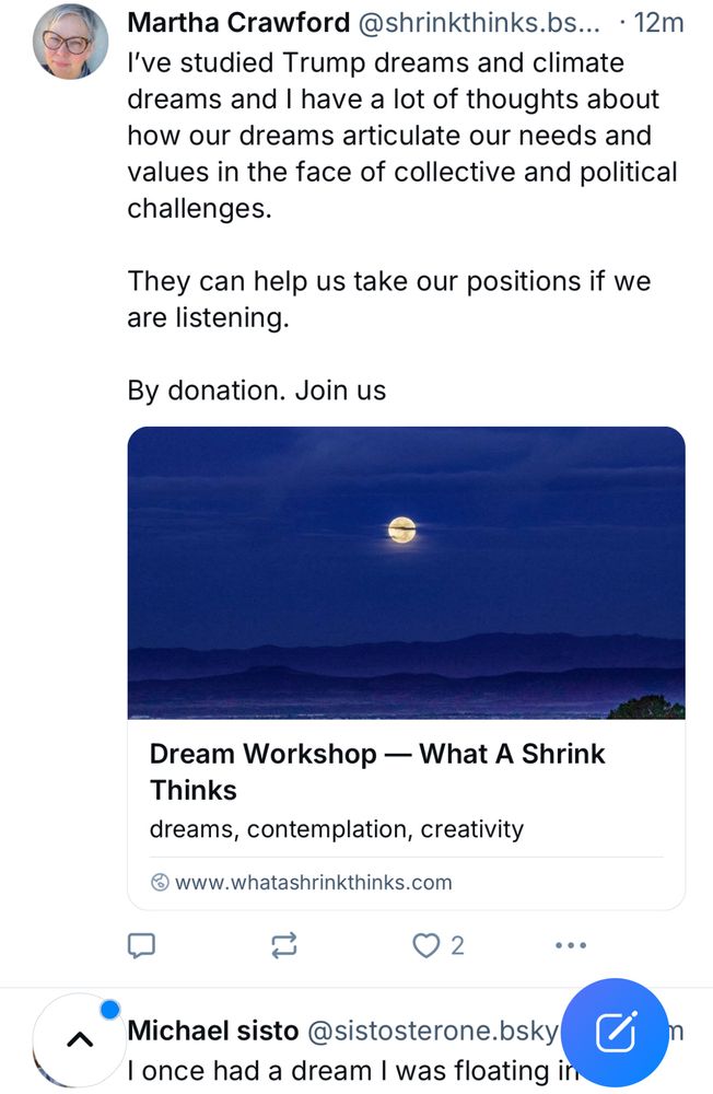 I've studied Trump dreams and climate dreams and I have a lot of thoughts about how our dreams articulate our needs and values in the face of collective and political challenges.
They can help us take our positions if we are listening.
By donation. Join us