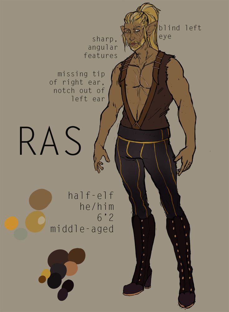 A reference drawing of a half-elf man.