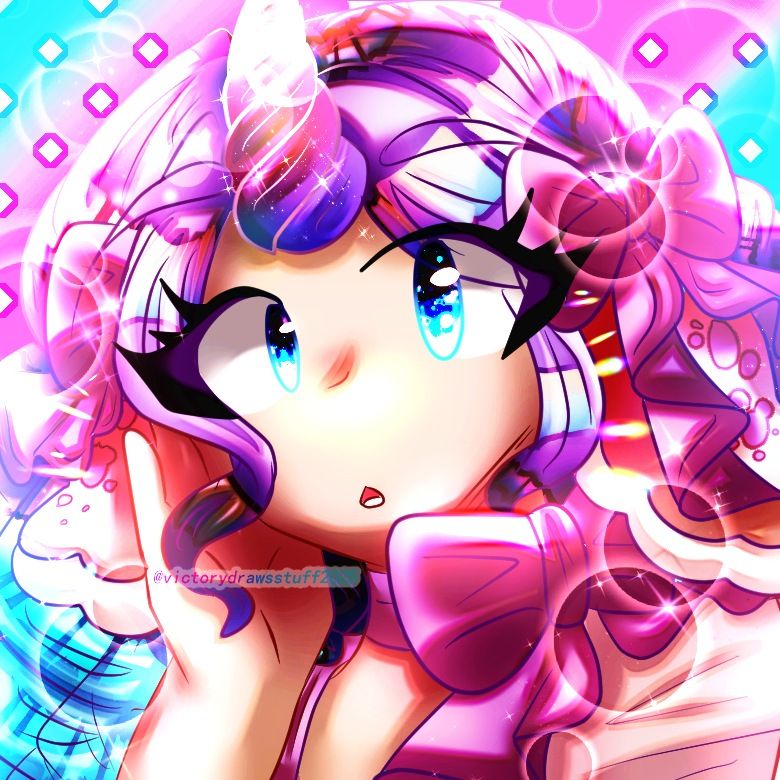 A digital artwork that is an Artfight Attack for @crimsonqueen97 on Artfight of her OC Umi.

Umi is a Milqilin with fair skin, blue eyes and has curly purple hair that fades into a blue gradient, with pink and white cow ears on the side of her head. She also has a sparkly unicorn horn on her forehead that is purple, pink and a white gradient. Her outfit consists of pink bows and a pink top. Background is blue and pink with diamond and sparkle motifs.

Done in Clip Studio Paint.