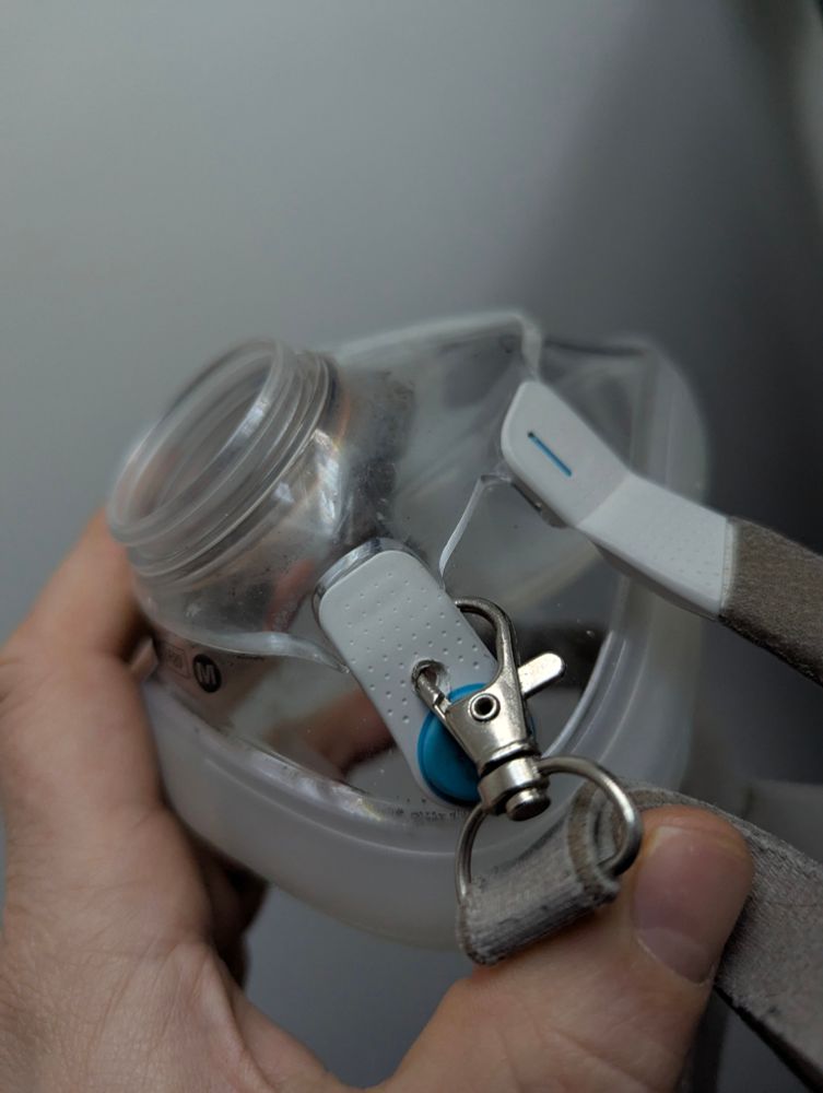A CPAP mask with an ID tag holder part used to salvage it