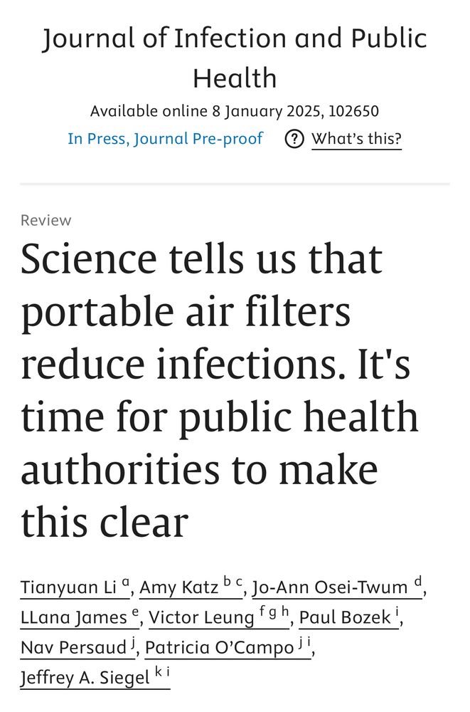 Article title page, “Science tells us that portable air filters prevent infections. It’s time for public health authorities to make this clear”