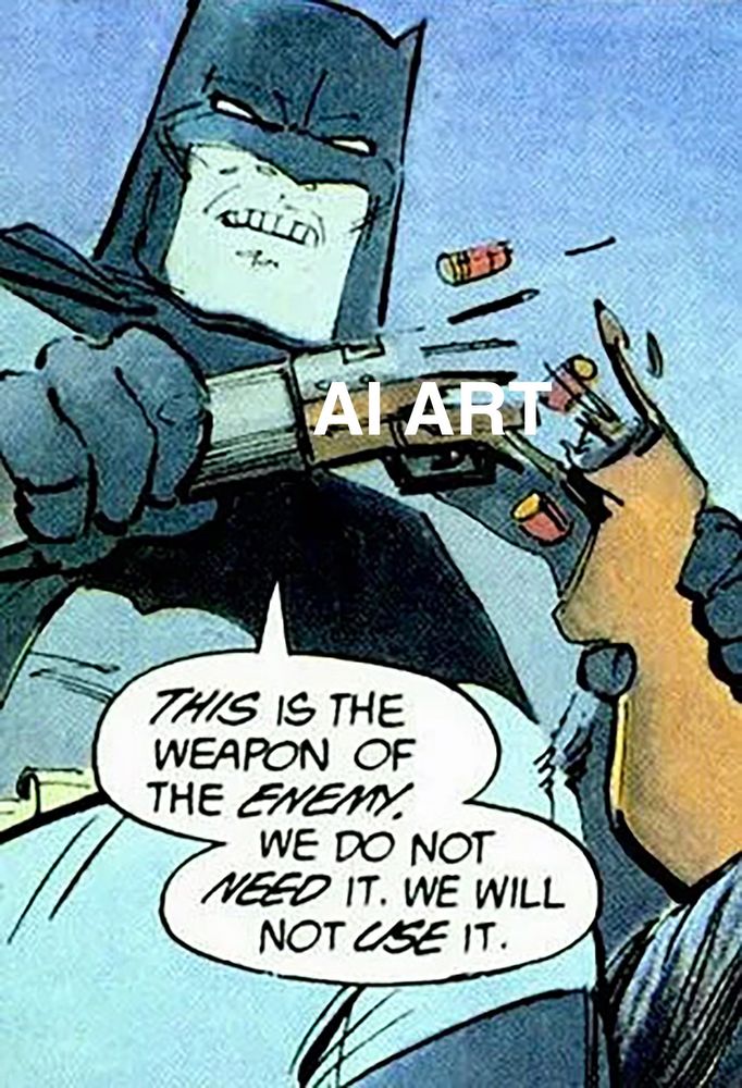 Batman breaking a rifle in half, as he says " this is the weapon of the enemy. We do not need it. We will not use it."