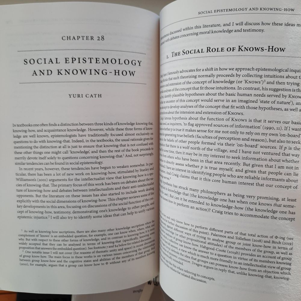 First two pages of "Social Epistemology and Knowing-How" by Yuri Cath in the same handbook.