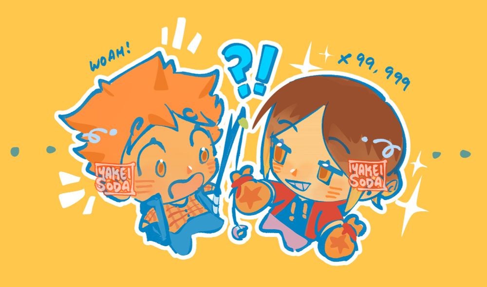 animal crossing new horizons au of haikyuu. kenma is giving hinata the money bags and hinata is shocked while holding a fishing rod