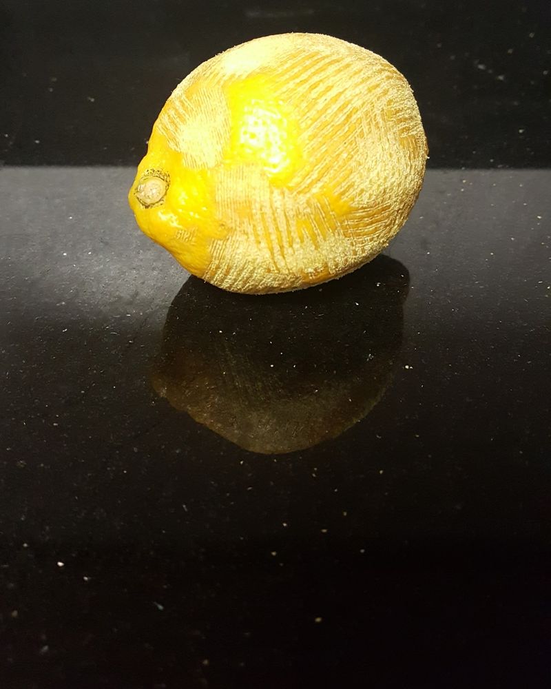 Whole zested lemon on black granite counter