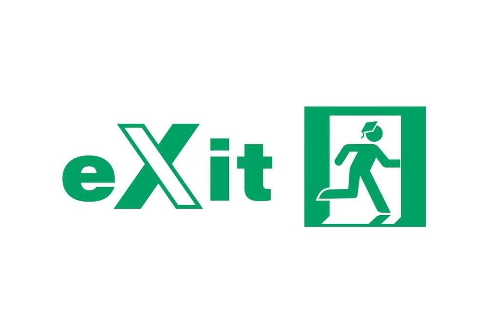 Academic institutions move away from X (illustration with "Exit" sign)