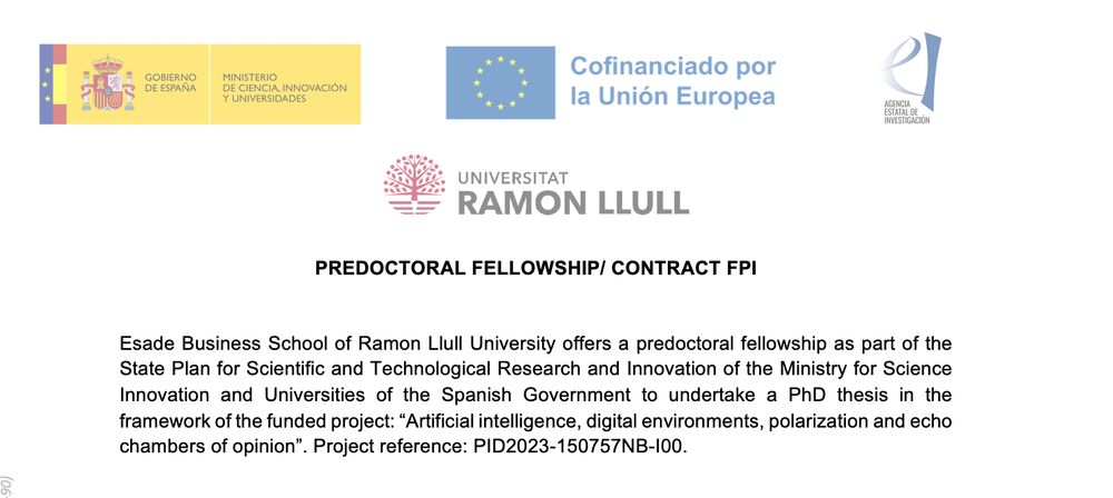 Call for application for the predoc position with admin details on the grant that finances the position.