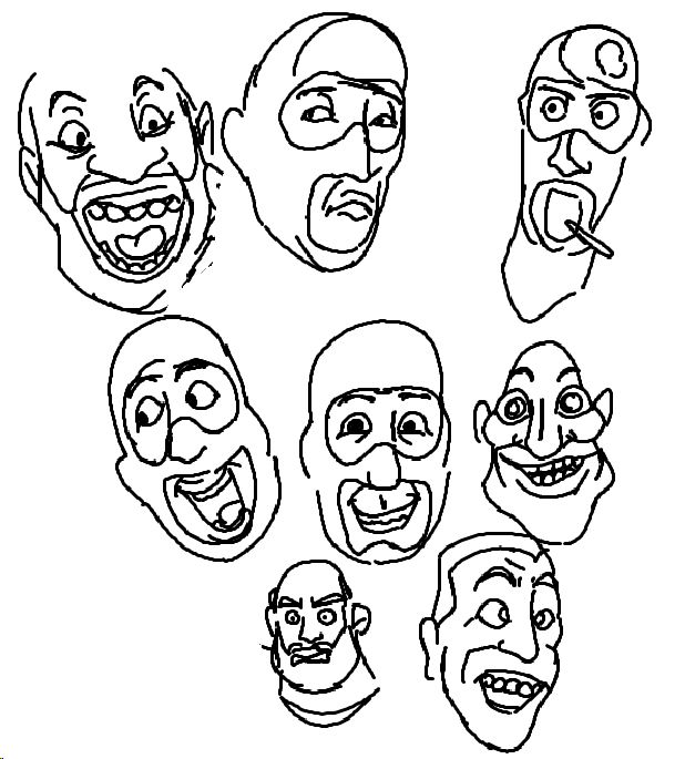 illustrations of characters from Team Fortress 2.