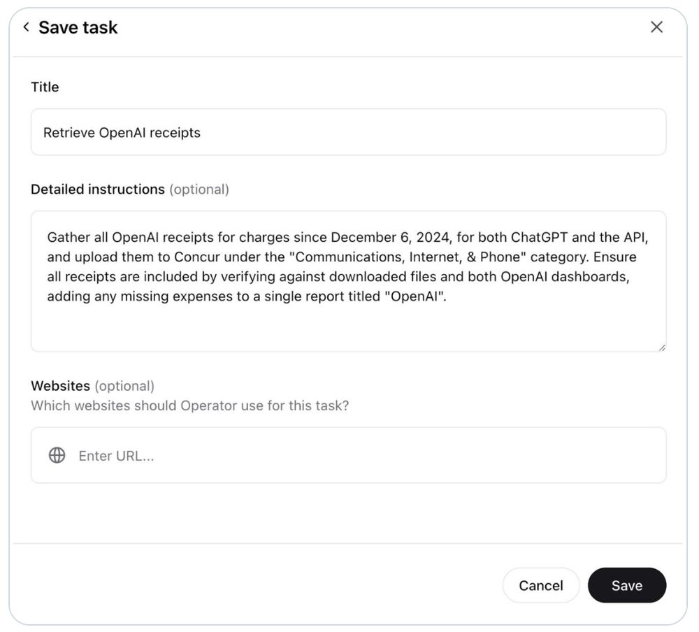 screenshot of the save task template for Operator