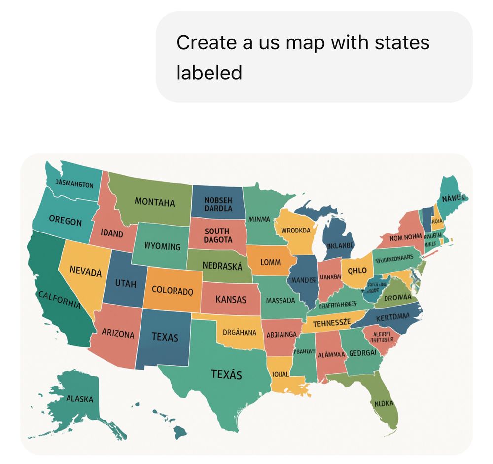A map of the US that labels the states with nonsense names