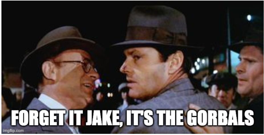 screenshot from Polanski's Chinatown, a scene near the end of the film.
text reads "Forget it Jake, it's the Gorbals"