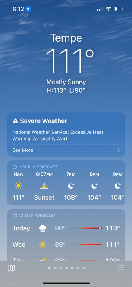 Tempe, AZ Aug 29th
Current temperature 111F
High for the day is 113F
