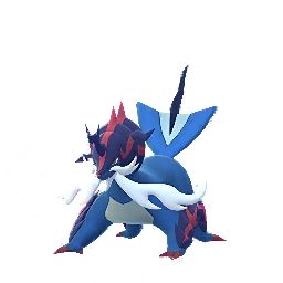 A 3D model of a Hisuian Samurott. It is poised to pounce.
