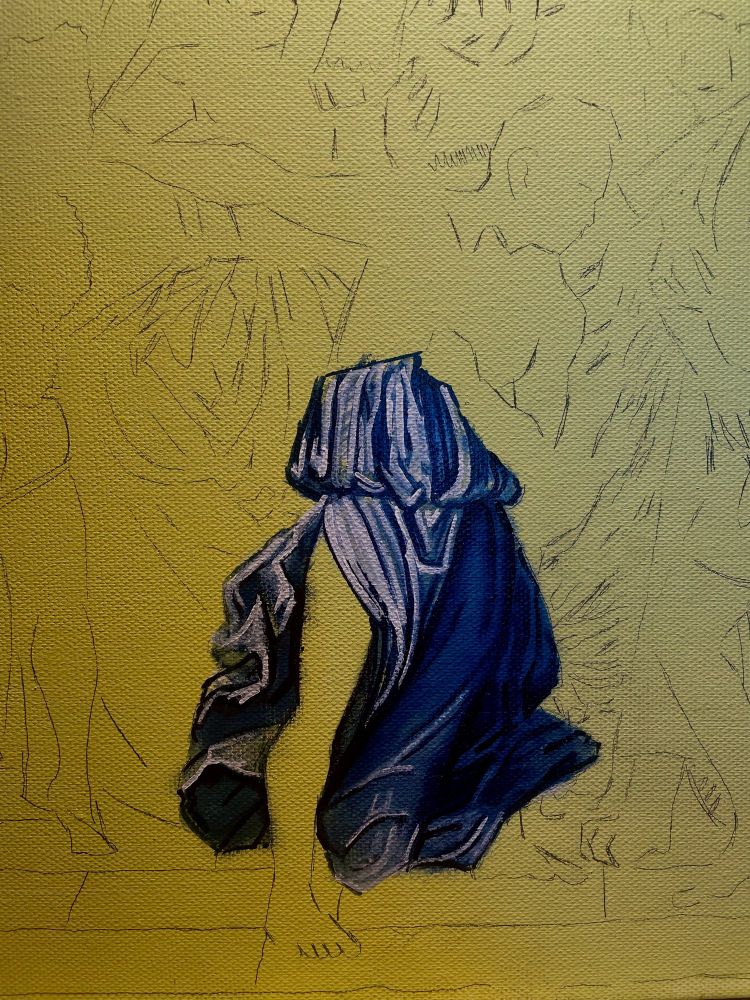 Grisaille on a tunic in a new painting