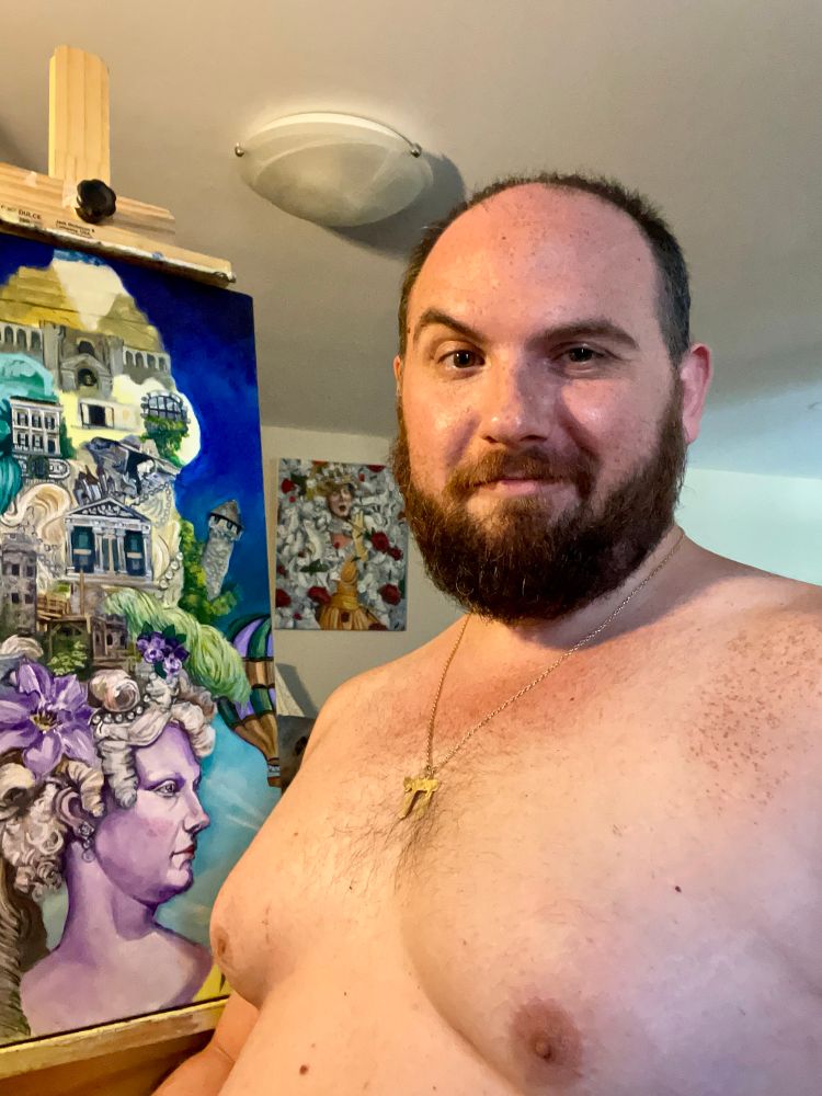 Standing with a painting