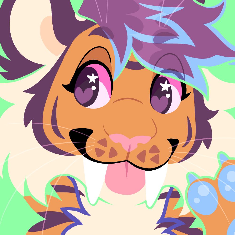 Lineless icon of a saber tiger character. 
