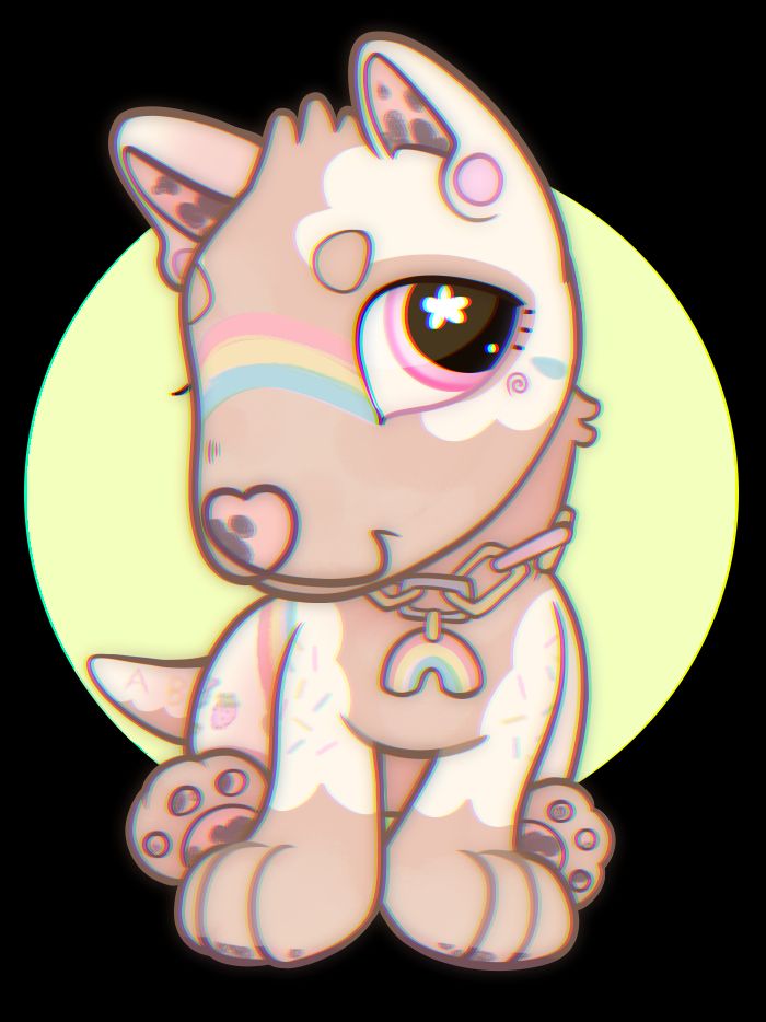 pastel bull terrier oc belonging to bellamare on artfight drawn like a littlest pet shop or lps
