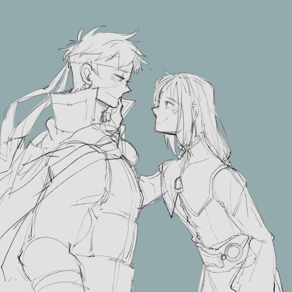Ike and Soren from Fire Emblem Radiant Dawn. Soren's running his thumb on Ike's face. They're just flirting. #ikesoren