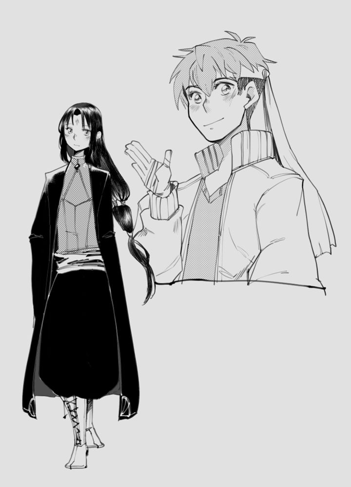 fire emblem boys Ike and Soren in modernish clothing. b/w inks
