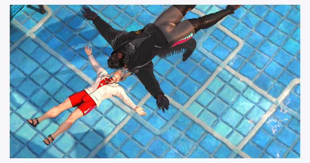 drakos verus and yuun nadir floating on the water. ( she / they for either ) 