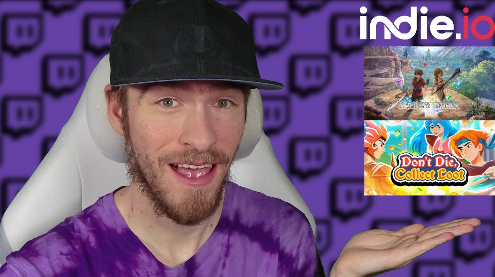 A promotional graphic for Smirky's sponsored stream with indie.io -- an independent video game developer platform -- in conjunction with Steam Next Fest. Smirky smiles and holds his hand out under images for "Shrine's Legacy" and "Don't Die, Collect Loot", which reside under the white-and-red logo for indie.io!

Check out the wishlist link here: https://bit.ly/SmirkyIndieio
