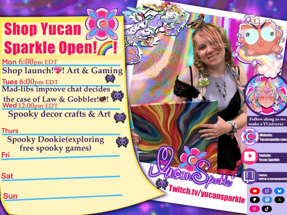 Weekly schedule of Monday Tuesday Wednesday & Thursday streams