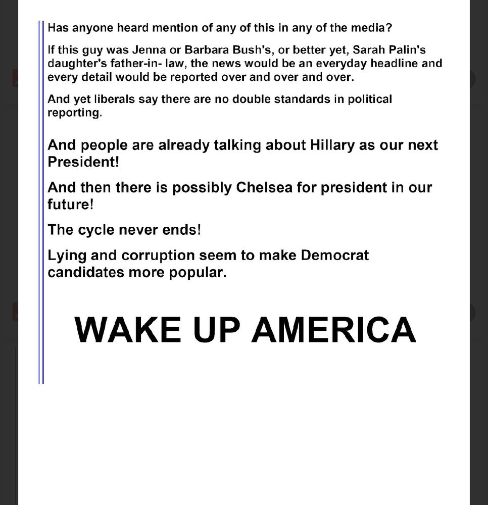 “The cycle of corruption never ends! Lying and corruption seem to make democrats candidates more popular! In all caps: WAKE UP AMERICA