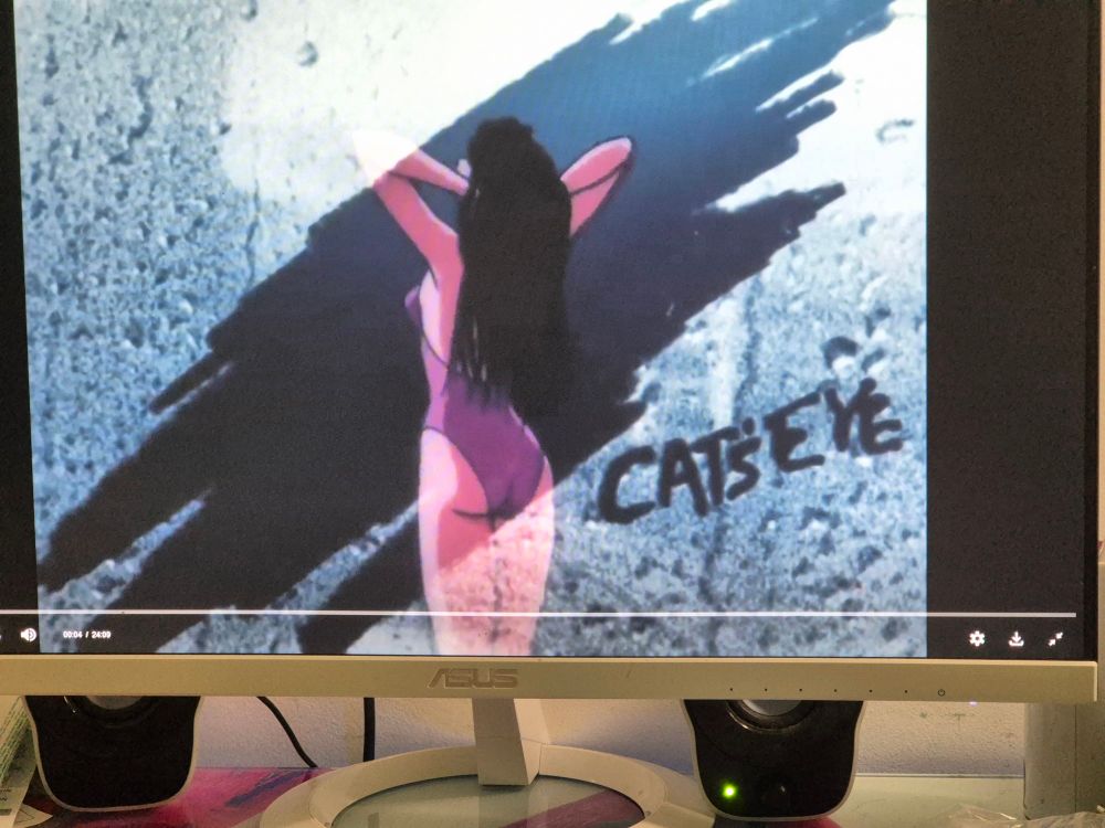 Anime young woman in bathing suit playing with her hair,  seen through a half wiped steamy window.