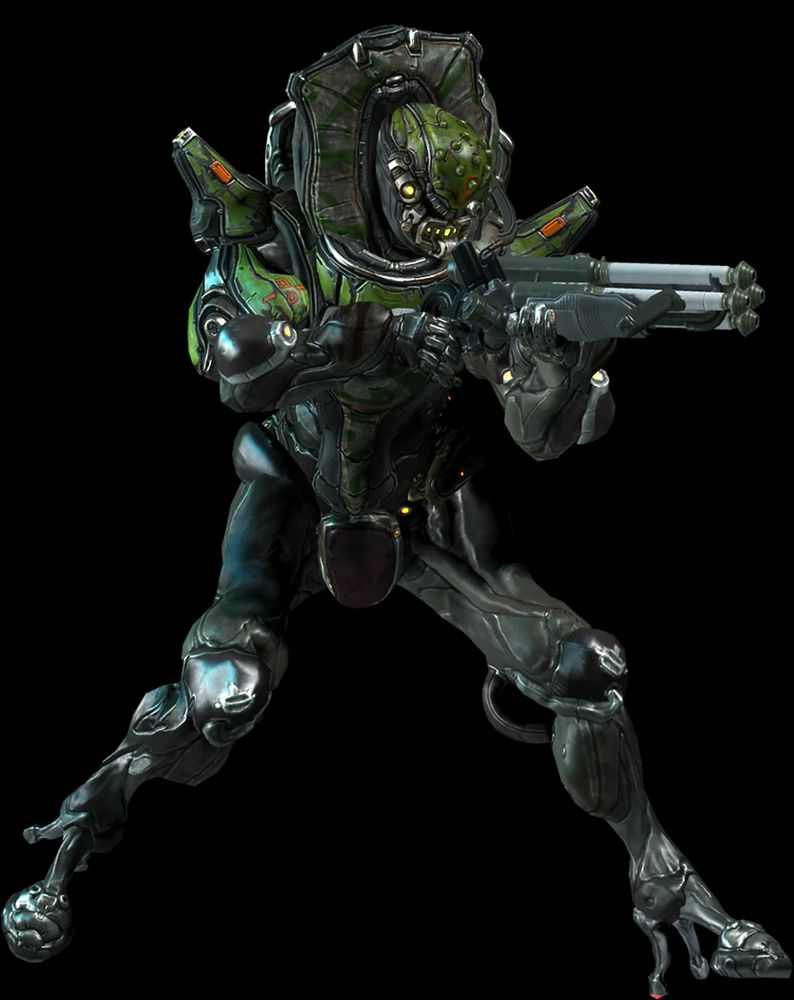 Vem Tabook of The Grustrag Three, a freak in power armour with a four barelled shotgun