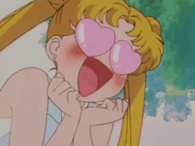 a cartoon girl wearing heart shaped sunglasses is making a face .